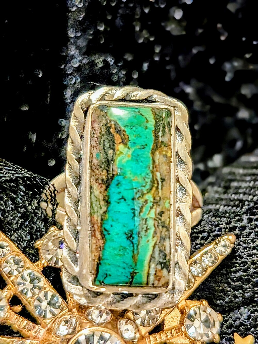Blackjack Turquoise Rectangle Statement Ring Matte finish 925 Sterling silver - Picture 3 of 7